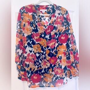 Liz Claiborne Petite Blue and Pink Floral Blouse PXL